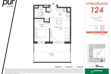 Rzut - Mieszkanie na sprzedaż 2 pokoje o powierzchni 36,68 m² - numer AF1.2 w PUR