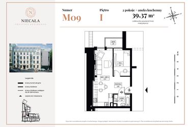 Rzut - Mieszkanie na sprzedaż 2 pokoje o powierzchni 39,37 m² - numer 9 w Niecała Prestige Residence