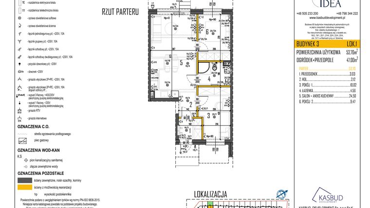 Rzut - Mieszkanie na sprzedaż 3 pokoje o powierzchni 53,7 m² - numer 3-L1 w Osiedle Idea etap I