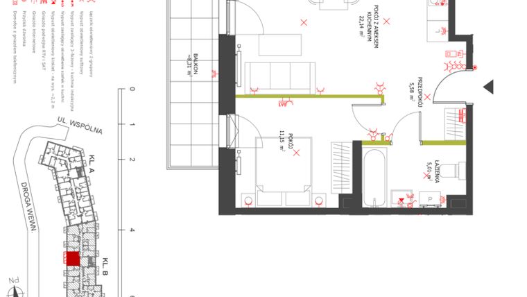 Rzut - Mieszkanie na sprzedaż 2 pokoje o powierzchni 43,88 m² - numer 78 w Na Wspólnej