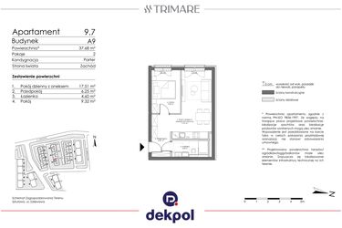 Rzut - Mieszkanie na sprzedaż 2 pokoje o powierzchni 37,68 m² - numer A9.7 w Trimare