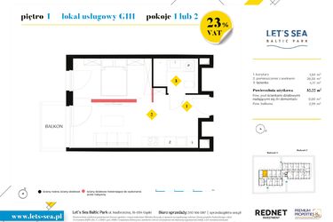 Rzut - Mieszkanie na sprzedaż 1 pokój o powierzchni 32,22 m² - numer G111 w Let's Sea Baltic Park II