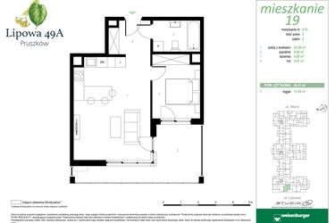 Rzut - Mieszkanie na sprzedaż 2 pokoje o powierzchni 45,41 m² - numer 19A w Lipowa 49A