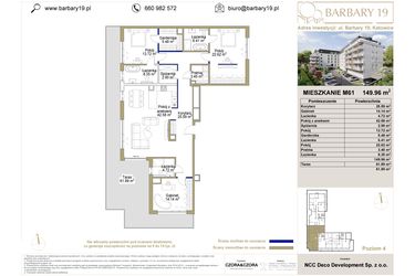 Rzut - Mieszkanie na sprzedaż 4 pokoje o powierzchni 149,96 m² - numer 61 w Barbary 19