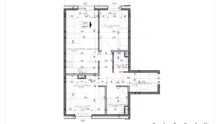 Rzut - Mieszkanie na sprzedaż 3 pokoje o powierzchni 60,41 m² - numer N-KL1-LM-12 w Park Nad Kanałem