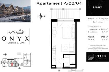 Rzut - Mieszkanie na sprzedaż 1 pokój o powierzchni 27,71 m² - numer NR 0.A4 w Onyx Resort & Spa