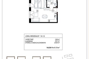 Rzut - Mieszkanie na sprzedaż 1 pokój o powierzchni 31,79 m² - numer 1A-1.8 w Gardenia Pogodno