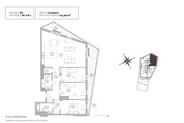 Rzut - Mieszkanie na sprzedaż 4 pokoje o powierzchni 122,62 m² - numer B1.16.1 w Alvarium 2.0