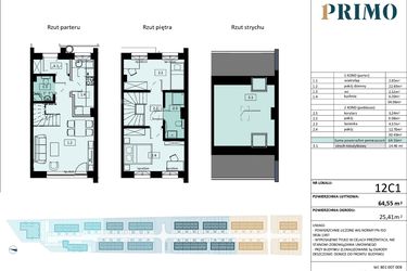 Rzut - Mieszkanie na sprzedaż 3 pokoje o powierzchni 64,55 m² - numer 12C1 w Osiedle Primo