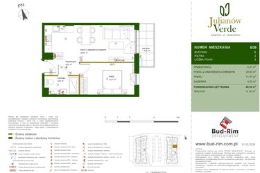Rzut - Mieszkanie na sprzedaż 2 pokoje o powierzchni 40,5 m² - numer 36 w Julianów Verde II