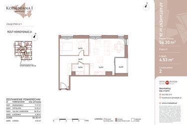 Rzut - Mieszkanie na sprzedaż 2 pokoje o powierzchni 56,3 m² - numer 26 w Kopalniana