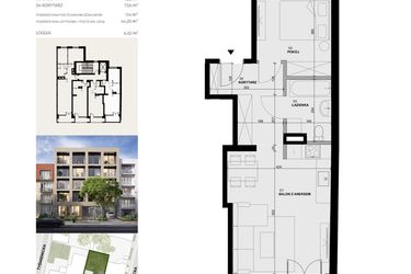 Rzut - Mieszkanie na sprzedaż 2 pokoje o powierzchni 43,06 m² - numer 1M1 w Apartamentowiec Szaserów