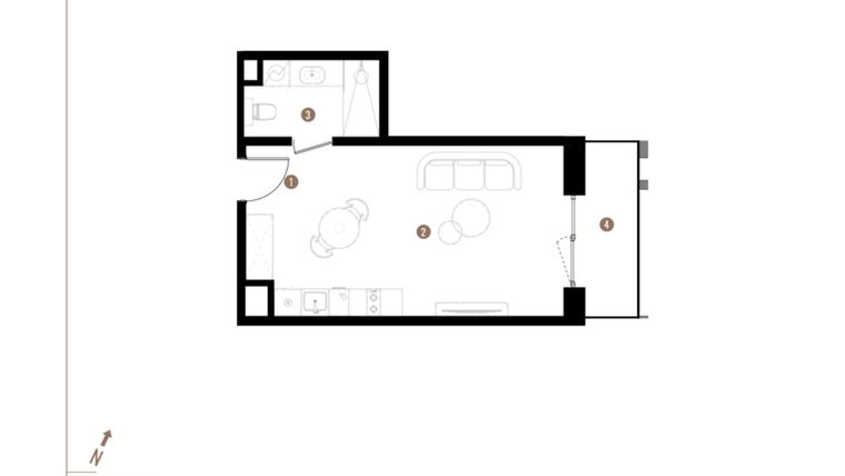 Rzut - Mieszkanie na sprzedaż 1 pokój o powierzchni 30,87 m² - numer A1.5.11 w Apartamenty Grundmanna