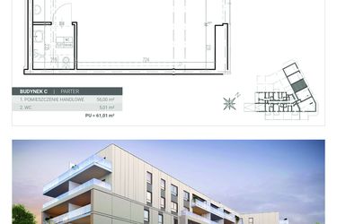 Rzut - Lokal użytkowy na sprzedaż 2 pokoje o powierzchni 61,01 m² - numer U3 w Apartamenty Antoniuk