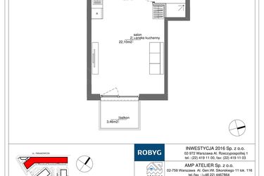 Rzut - Mieszkanie na sprzedaż 1 pokój o powierzchni 30,15 m² - numer RM/1B/I/2/5 w Rytm Mokotowa - etap 1B