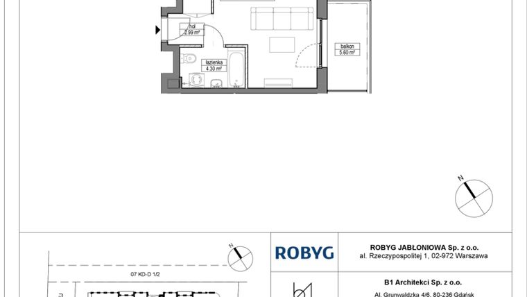 Rzut - Mieszkanie na sprzedaż 1 pokój o powierzchni 28,41 m² - numer A.3M15 w Dobre Miejsce