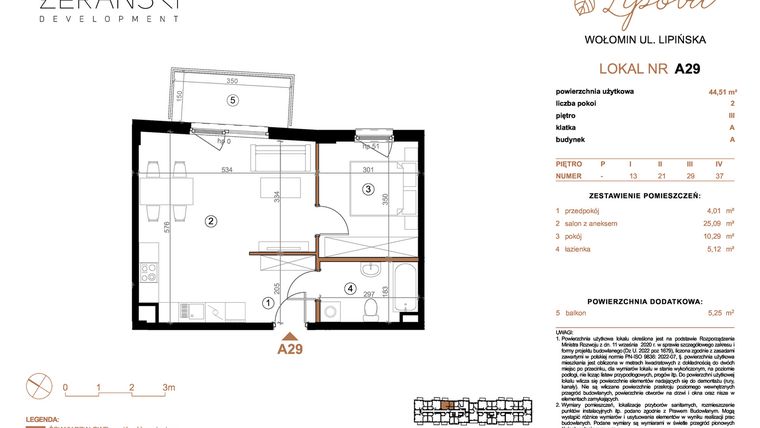 Rzut - Mieszkanie na sprzedaż 2 pokoje o powierzchni 44,51 m² - numer A29 w LIPOVA
