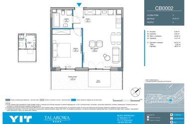Rzut - Mieszkanie na sprzedaż 2 pokoje o powierzchni 49,22 m² - numer CB0002 w Talarowa Park