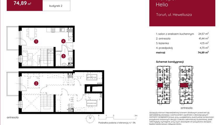 Rzut - Mieszkanie na sprzedaż 1 pokój o powierzchni 74,77 m² - numer 2.A.2.08 w Murapol Helio