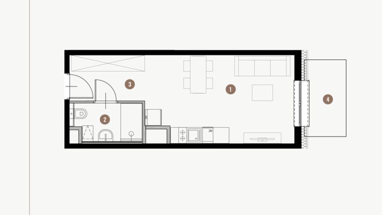 Rzut - Mieszkanie na sprzedaż 1 pokój o powierzchni 26,96 m² - numer II.7.14 w Tuwima Apartments