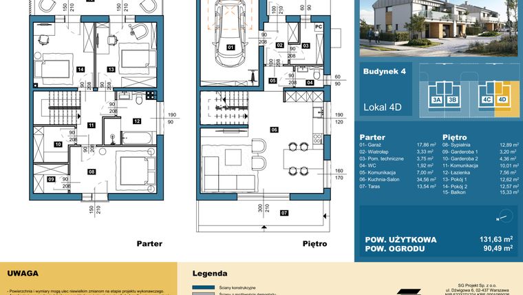 Rzut - Dom na sprzedaż 4 pokoje o powierzchni 131,85 m² - numer 4D w Osiedle Konarzyce etap II