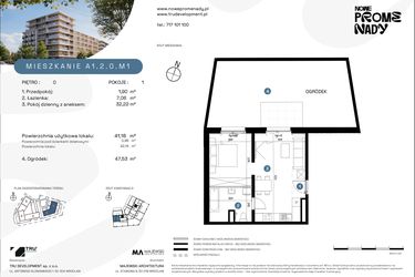 Rzut - Mieszkanie na sprzedaż 1 pokój o powierzchni 41,18 m² - numer A1.2.0.M1 w Nowe Promenady