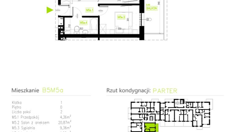 Rzut - Mieszkanie na sprzedaż 2 pokoje o powierzchni 39,19 m² - numer B5M5a w Osiedle Natura Park etap II