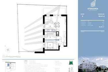 Rzut - Mieszkanie na sprzedaż 2 pokoje o powierzchni 50,3 m² - numer B2.K1.4 w Stocznia Residence