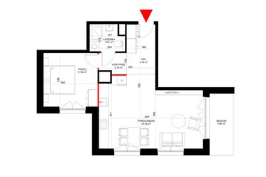 Rzut - Mieszkanie na sprzedaż 2 pokoje o powierzchni 50,25 m² - numer F.2.2 w INSPIRE ETAP V – bud. F, G
