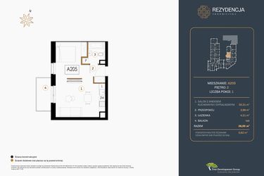 Rzut - Mieszkanie na sprzedaż 1 pokój o powierzchni 38,5 m² - numer A.205 w Rezydencja Śródmiejska
