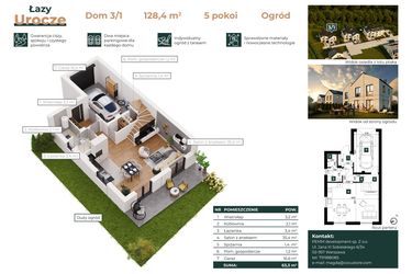 Rzut - Dom na sprzedaż 5 pokoi o powierzchni 128,4 m² - numer 3/1 w Łazy Urocze II
