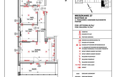 Rzut - Mieszkanie na sprzedaż 3 pokoje o powierzchni 56,7 m² - numer 27 w Osiedle 4 Pory Roku - Etap VIII