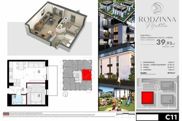 Rzut - Mieszkanie na sprzedaż 2 pokoje o powierzchni 39,93 m² - numer C11 w Rodzinna Malta