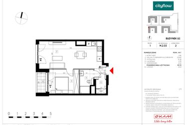 Rzut - Mieszkanie na sprzedaż 2 pokoje o powierzchni 42,14 m² - numer M.2.03 w CityFlow etap II
