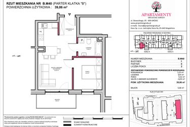 Rzut - Mieszkanie na sprzedaż 2 pokoje o powierzchni 39,86 m² - numer B.40 w Apartamenty Grójeckie Ogrody