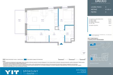 Rzut - Mieszkanie na sprzedaż 3 pokoje o powierzchni 50,99 m² - numer DA0303 w Spokojny Mokotów