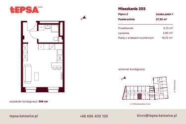 Rzut - Mieszkanie na sprzedaż 1 pokój o powierzchni 27,3 m² - numer M203 w Tepsa Kato