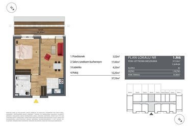 Rzut - Mieszkanie na sprzedaż 2 pokoje o powierzchni 37,93 m² - numer K3.1.M6 w Nyska Residence