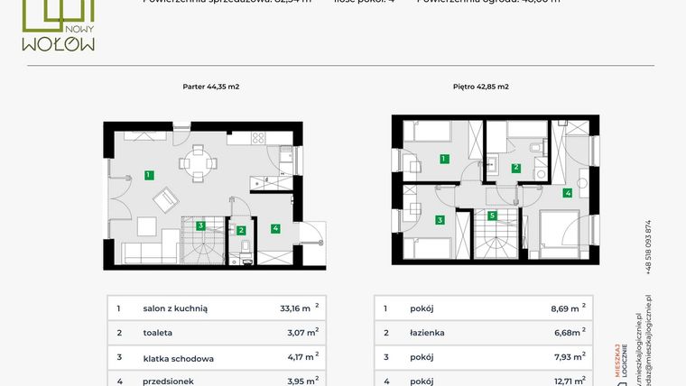 Rzut - Dom na sprzedaż 4 pokoje o powierzchni 73,6 m² - numer 46H/1 w Nowy Wołów etap II