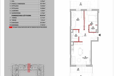 Rzut - Mieszkanie na sprzedaż 3 pokoje o powierzchni 63,47 m² - numer P9.03.0.73 w Osiedle Poematu II