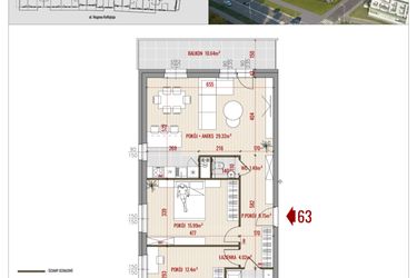Rzut - Mieszkanie na sprzedaż 3 pokoje o powierzchni 72,98 m² - numer B1.63 w HUZAR B1