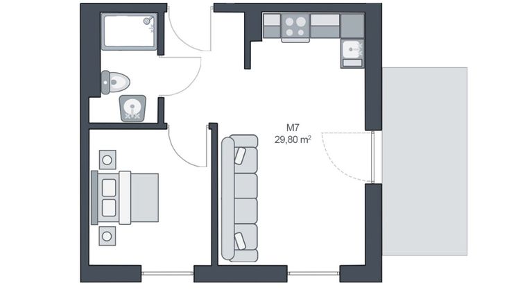 Rzut - Mieszkanie na sprzedaż 2 pokoje o powierzchni 29,8 m² - numer M7 w TARASY GĄSKI