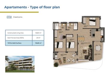Rzut - Mieszkanie na sprzedaż 3 pokoje o powierzchni 116,8 m² - numer 5-2 w Apartamenty w Orihuela - 73289875