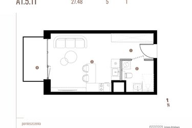 Rzut - Mieszkanie na sprzedaż 1 pokój o powierzchni 27,48 m² - numer A1.5.11 w Belg Apartamenty etap II