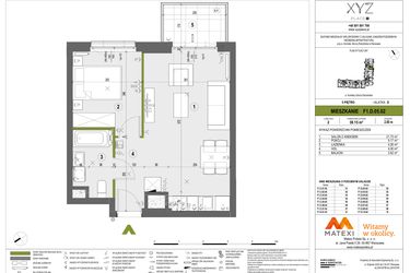 Rzut - Mieszkanie na sprzedaż 2 pokoje o powierzchni 39,05 m² - numer F1.D.05.02 w XYZ Place