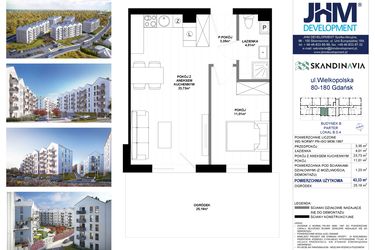 Rzut - Mieszkanie na sprzedaż 2 pokoje o powierzchni 43,33 m² - numer B.0.4 w Skandinavia