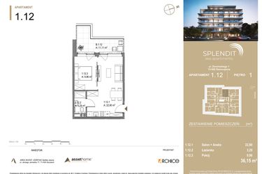 Rzut - Mieszkanie na sprzedaż 2 pokoje o powierzchni 36,15 m² - numer 1.12 w Splendit Świnoujście