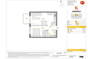 Rzut - Mieszkanie na sprzedaż 2 pokoje o powierzchni 33,8 m² - numer A18 w Apartamenty Kamieńskiego