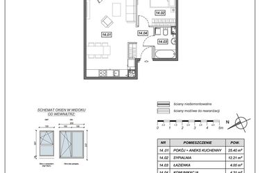 Rzut - Mieszkanie na sprzedaż 2 pokoje o powierzchni 45,92 m² - numer 9.B.14 w Nowe Południe bud. 9