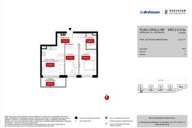 Rzut - Mieszkanie na sprzedaż 3 pokoje o powierzchni 52,76 m² - numer WR3 2/2/5/3a w Przystań Reymonta etap II